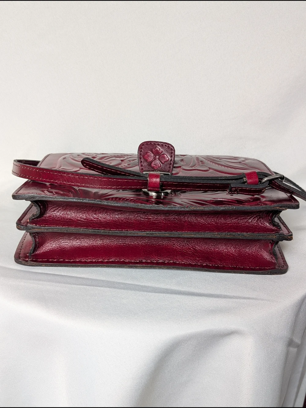 Patricia Nash Locri Crossbody Made In Italy Burgundy Tooled Leather - Picture 5 of 7
